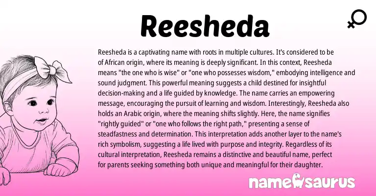 Infographic about Reesheda name meaning, Reesheda is a name from African origin(s).