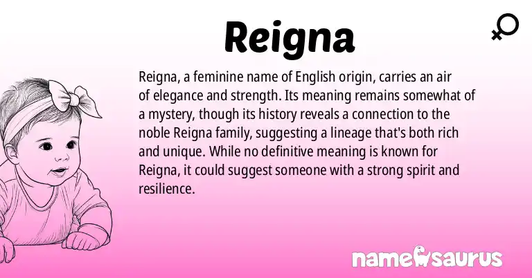 Infographic about Reigna name meaning, Reigna is a name from English origin(s).