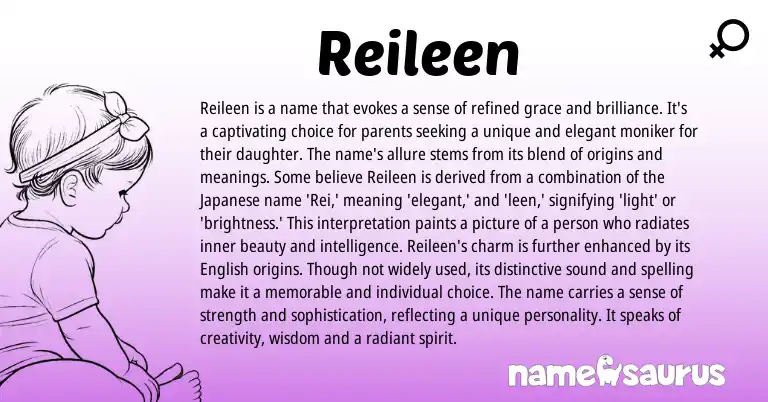 Infographic about Reileen name meaning, Reileen is a name from Japanese origin(s).