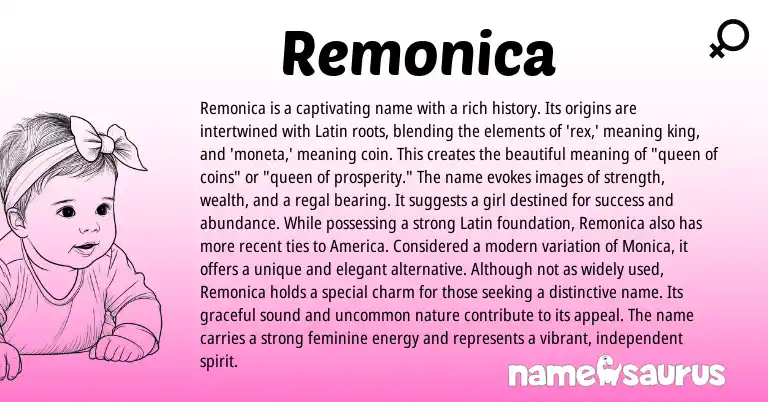 Infographic about Remonica name meaning, Remonica is a name from Latin origin(s).