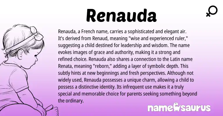 Infographic about Renauda name meaning, Renauda is a name from French origin(s).