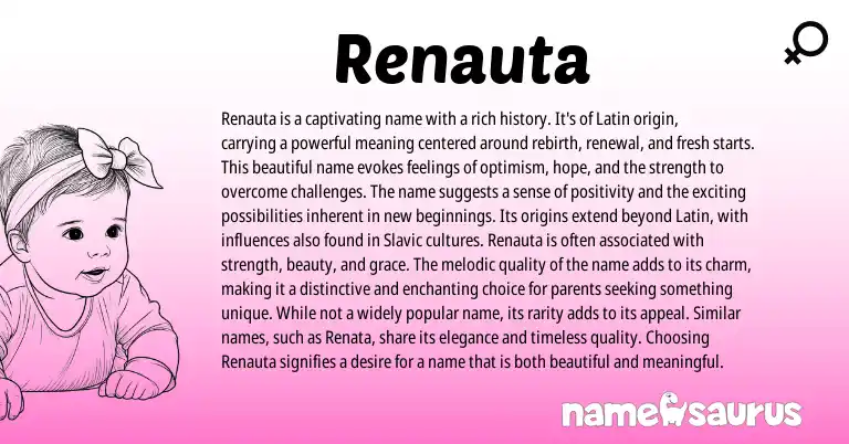 Infographic about Renauta name meaning, Renauta is a name from Germanic, Latin origin(s).