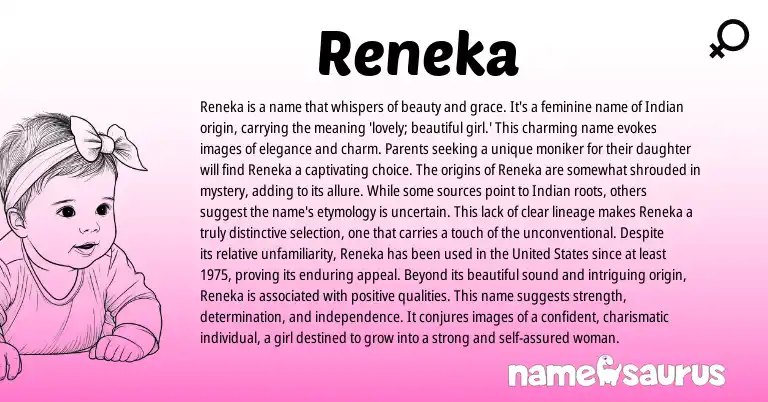 Infographic about Reneka name meaning, Reneka is a name from Indian origin(s).