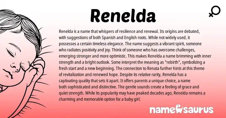 Infographic about Renelda name meaning, Renelda is a name from Spanish origin(s).