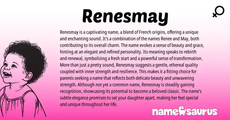 Infographic about Renesmay name meaning, Renesmay is a name from French, English origin(s).