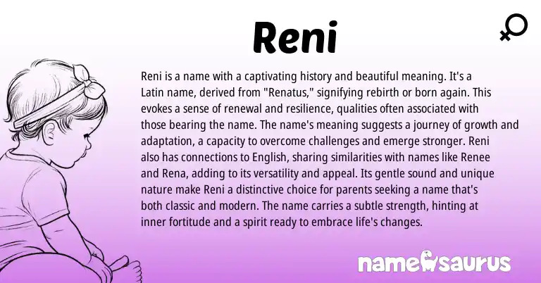 Infographic about Reni name meaning, Reni is a name from Latin origin(s).