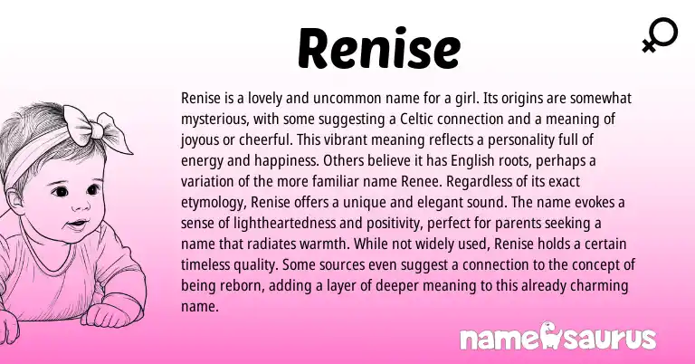 Infographic about Renise name meaning, Renise is a name from Latin, Celtic origin(s).