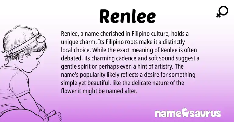 Infographic about Renlee name meaning, Renlee is a name from Filipino origin(s).