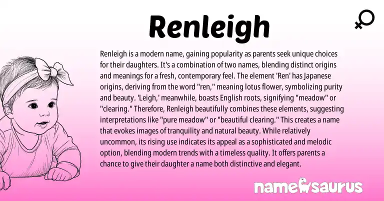 Infographic about Renleigh name meaning, Renleigh is a name from English, Japanese origin(s).
