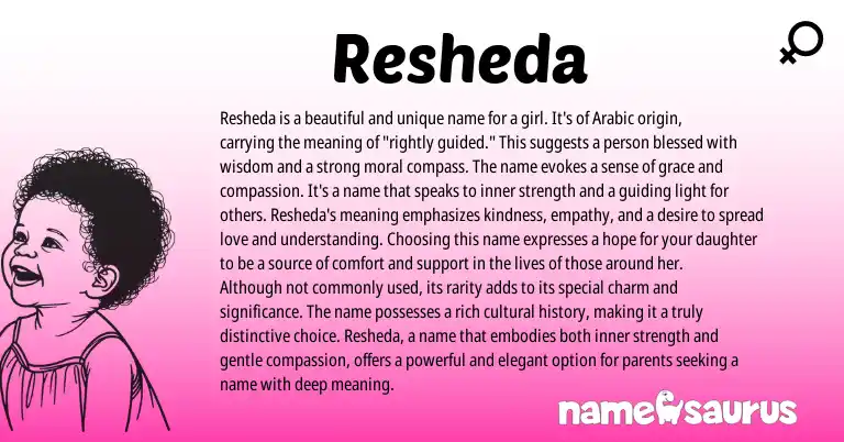 Infographic about Resheda name meaning, Resheda is a name from English origin(s).