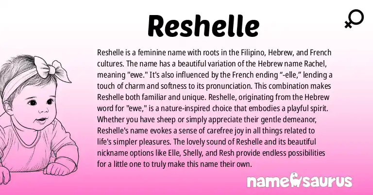 Infographic about Reshelle name meaning, Reshelle is a name from Filipino, Hebrew, French origin(s).