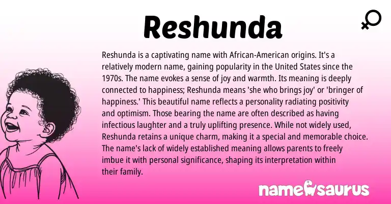 Infographic about Reshunda name meaning, Reshunda is a name from American origin(s).