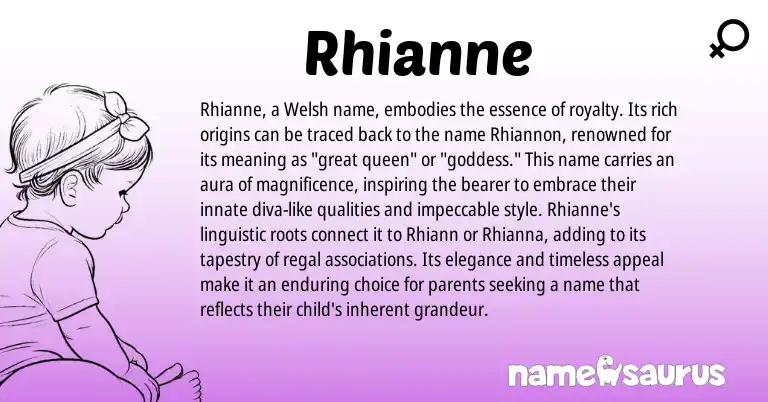 Infographic about Rhianne name meaning, Rhianne is a name from Welsh origin(s).