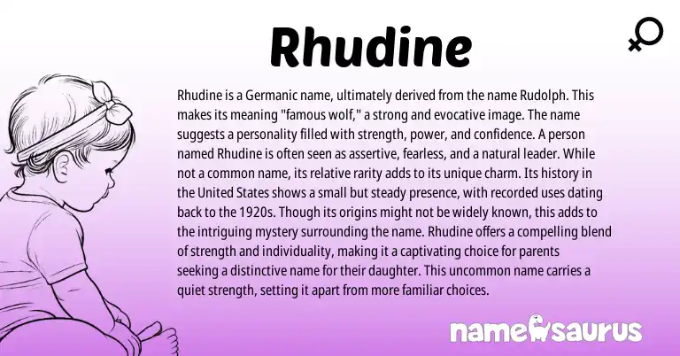 Infographic about Rhudine name meaning, Rhudine is a name from Germanic origin(s).