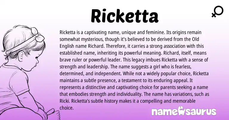 Infographic about Ricketta name meaning, Ricketta is a name from English origin(s).