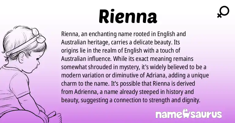 Infographic about Rienna name meaning, Rienna is a name from English (Australian) origin(s).