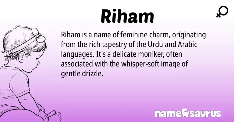 Infographic about Riham name meaning, Riham is a name from Urdu, Arabic origin(s).