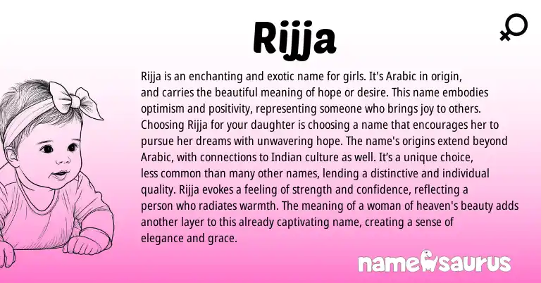 Infographic about Rijja name meaning, Rijja is a name from Arabic origin(s).