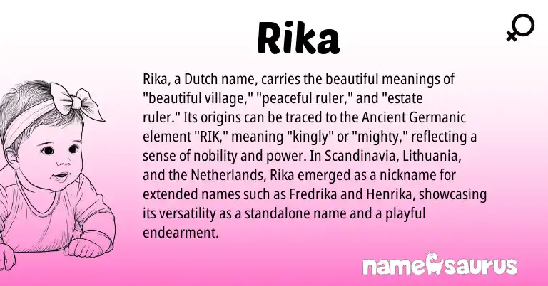 Infographic about Rika name meaning, Rika is a name from Netherlands, Dutch, Ancient Germanic origin(s).