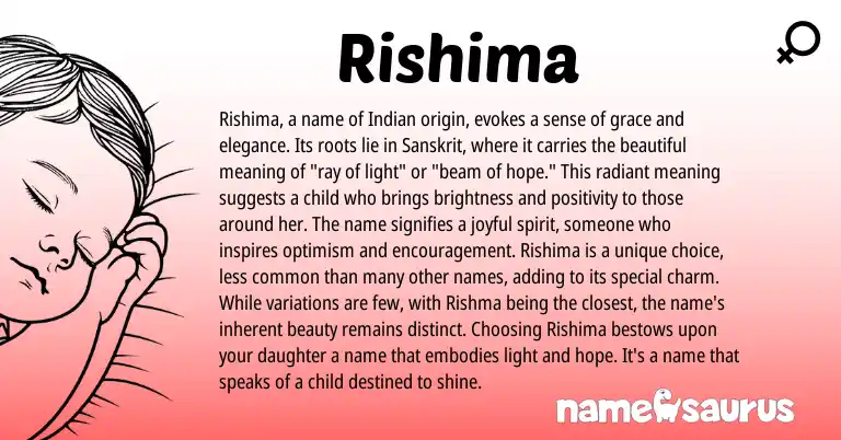 Infographic about Rishima name meaning, Rishima is a name from Indian, Sanskrit origin(s).