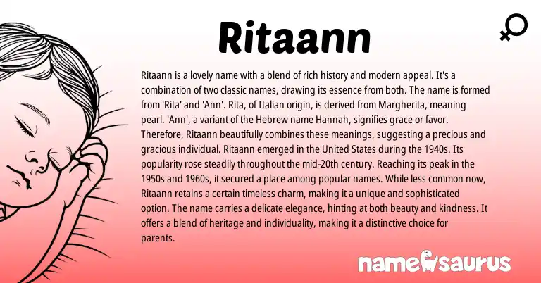 Infographic about Ritaann name meaning, Ritaann is a name from Hebrew, Italian origin(s).