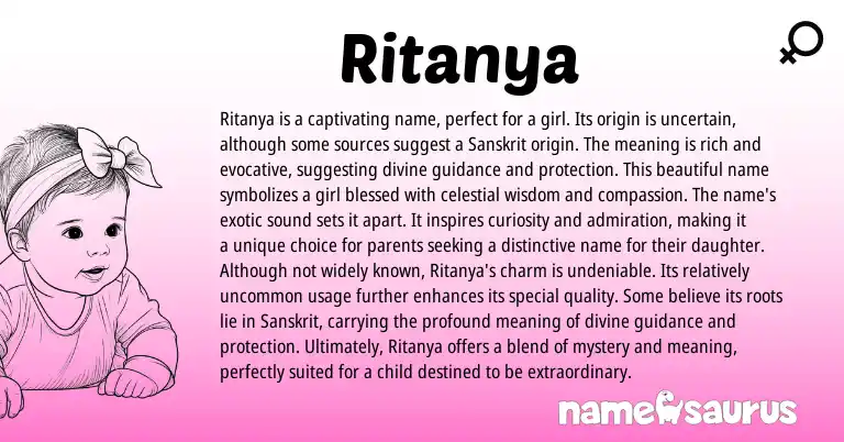 Infographic about Ritanya name meaning, Ritanya is a name from Sanskrit origin(s).