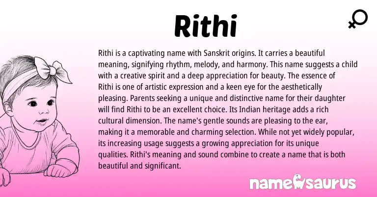 Infographic about Rithi name meaning, Rithi is a name from Sanskrit origin(s).