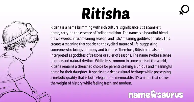 Infographic about Ritisha name meaning, Ritisha is a name from Indian, Sanskrit origin(s).