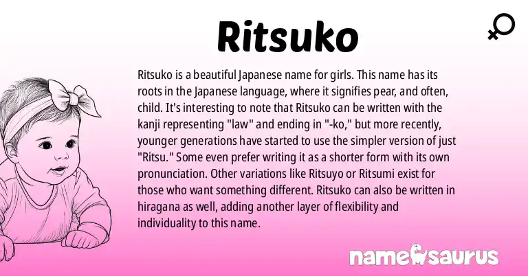 Infographic about Ritsuko name meaning, Ritsuko is a name from Japanese origin(s).