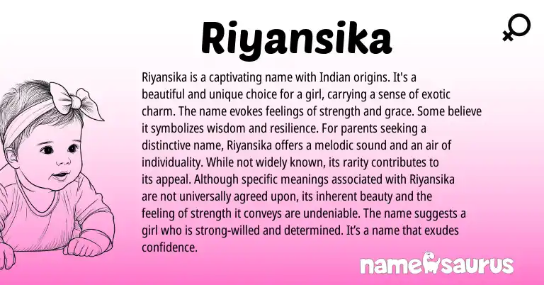 Infographic about Riyansika name meaning, Riyansika is a name from Indian origin(s).
