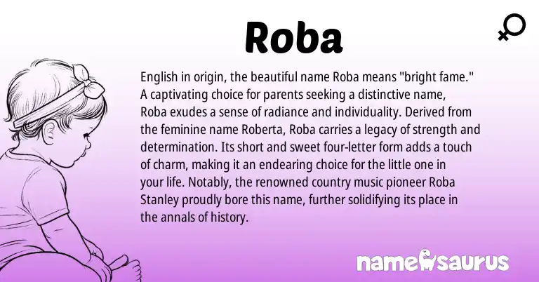 Infographic about Roba name meaning, Roba is a name from English origin(s).