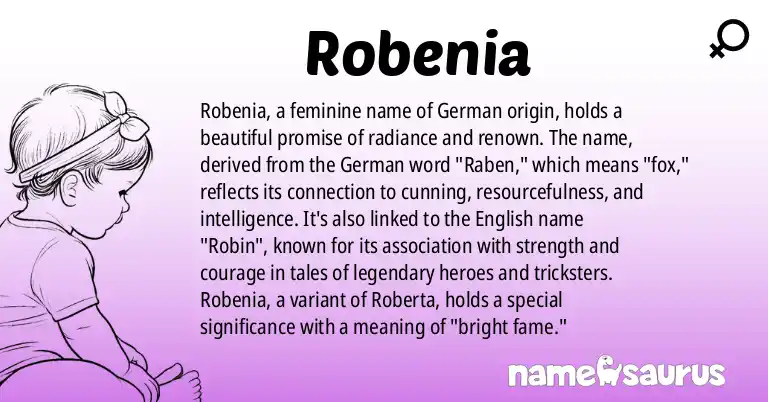 Infographic about Robenia name meaning, Robenia is a name from German origin(s).