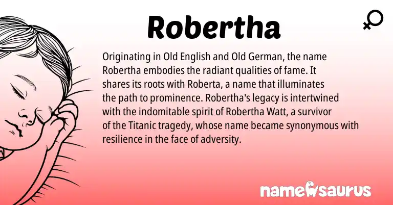 Infographic about Robertha name meaning, Robertha is a name from Old German, Old English origin(s).