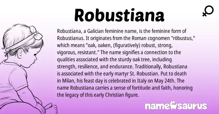Infographic about Robustiana name meaning, Robustiana is a name from Galician, Roman origin(s).