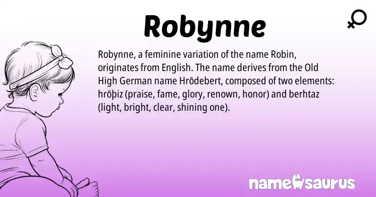 Infographic about Robynne name meaning, Robynne is a name from Old High German, English origin(s).