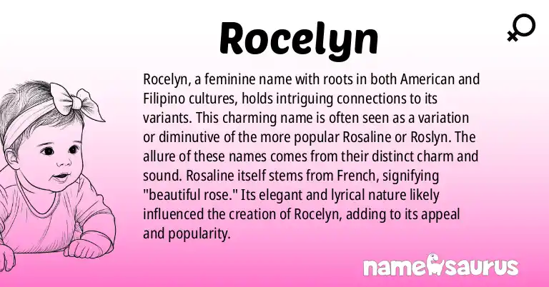 Infographic about Rocelyn name meaning, Rocelyn is a name from American, Filipino origin(s).