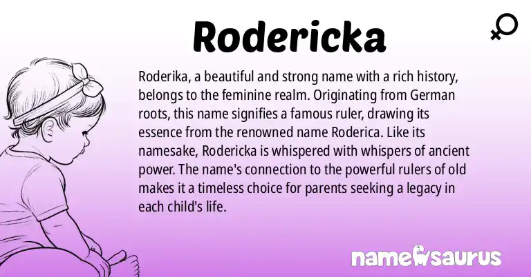 Infographic about Rodericka name meaning, Rodericka is a name from German origin(s).