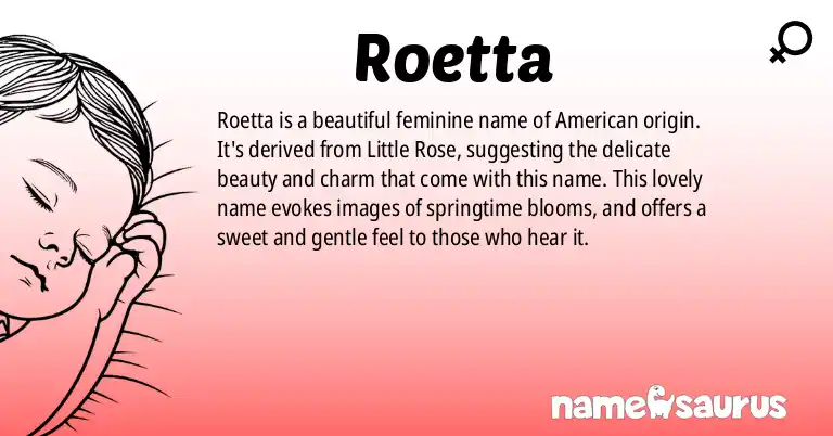 Infographic about Roetta name meaning, Roetta is a name from American origin(s).