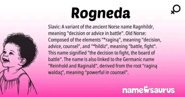 Infographic about Rogneda name meaning, Rogneda is a name from Slavic, Germanic, Old Norse, Norse origin(s).