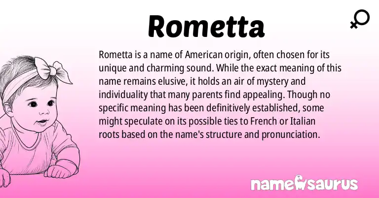 Infographic about Rometta name meaning, Rometta is a name from American origin(s).