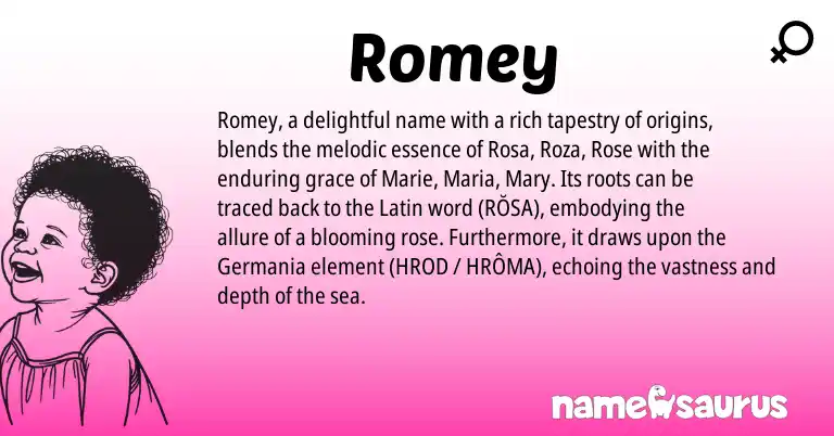Infographic about Romey name meaning, Romey is a name from Latin origin(s).