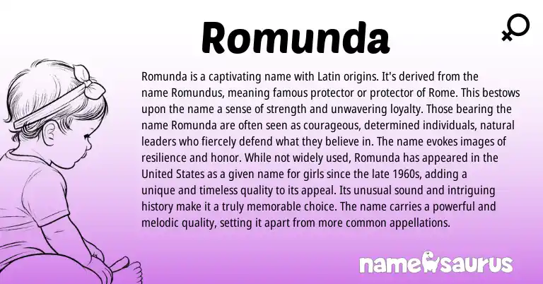 Infographic about Romunda name meaning, Romunda is a name from Germanic, Latin origin(s).