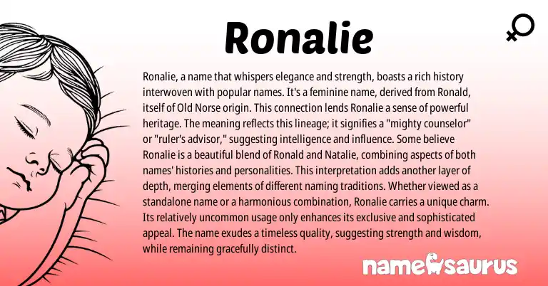 Infographic about Ronalie name meaning, Ronalie is a name from Norse, American origin(s).