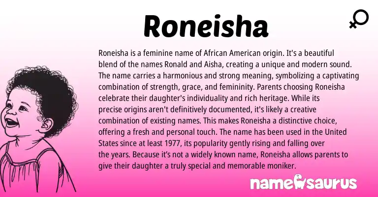 Infographic about Roneisha name meaning, Roneisha is a name from African, American origin(s).