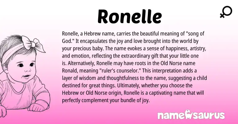 Infographic about Ronelle name meaning, Ronelle is a name from Old Norse, Hebrew origin(s).