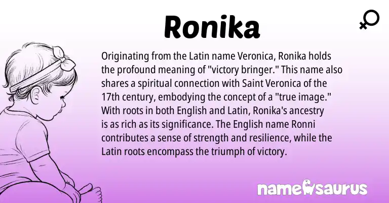 Infographic about Ronika name meaning, Ronika is a name from English, Latin origin(s).