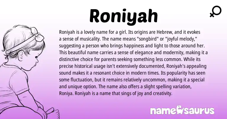 Infographic about Roniyah name meaning, Roniyah is a name from Hebrew origin(s).
