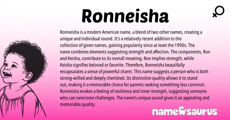 Infographic about Ronneisha name meaning, Ronneisha is a name from American origin(s).