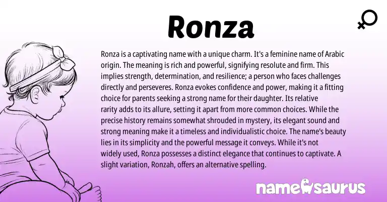 Infographic about Ronza name meaning, Ronza is a name from Arabic origin(s).
