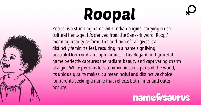 Infographic about Roopal name meaning, Roopal is a name from Indian, Sanskrit origin(s).